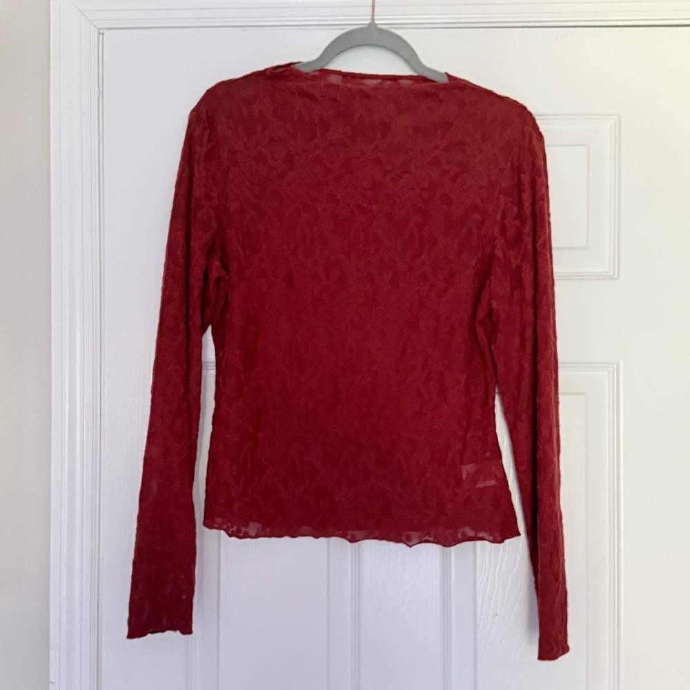 BTFBM Sheer Floral Mesh Long Sleeve‎ Top Burnt Orange Lace Stretch Y2K Goth